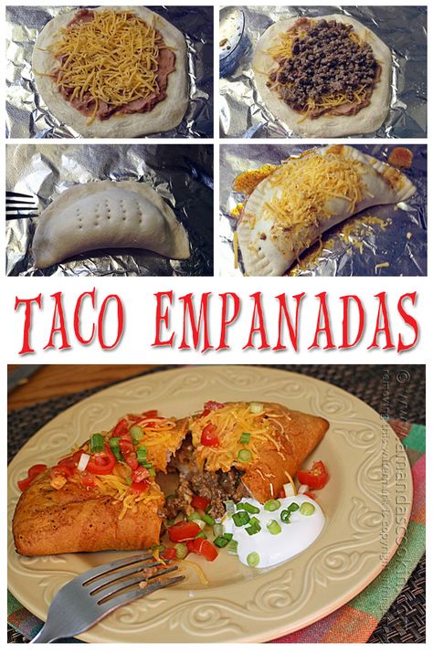 Taco Empanadas from Amanda's Cookin' Taco Empanadas, Empanada Recipes, Mexican Meals, Meat Pies, Halloween Parade, Hot Pockets, Mexican Foods, Street Tacos, Hand Pies