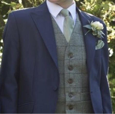 Blue Suit Green Waistcoat, Green Waistcoat, Groom Vest, Navy Suit Wedding, Sage Green Tie, Groom Suit Grey, Olive Green Vest, Suits Groom, Suit Combinations