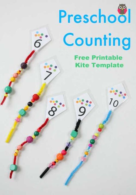 Pre K Counting Activities, Kite Worksheets For Preschoolers, K For Kite Preschool, Bird Counting Preschool, Kite Themed Preschool Math, Preschool Manipulatives, Kite Template, Kites Preschool, Spring Preschool Activities