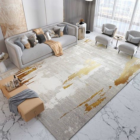 Grey Sofa Rug Ideas Modern, Silver Carpet Living Room, Carpet For Grey Sofa, Large Rugs Living Room, Dark Wood Floors Living Room, Greige Living Room, Rug Design Ideas, Modern Simple Bedroom, Contemporary Rugs Design