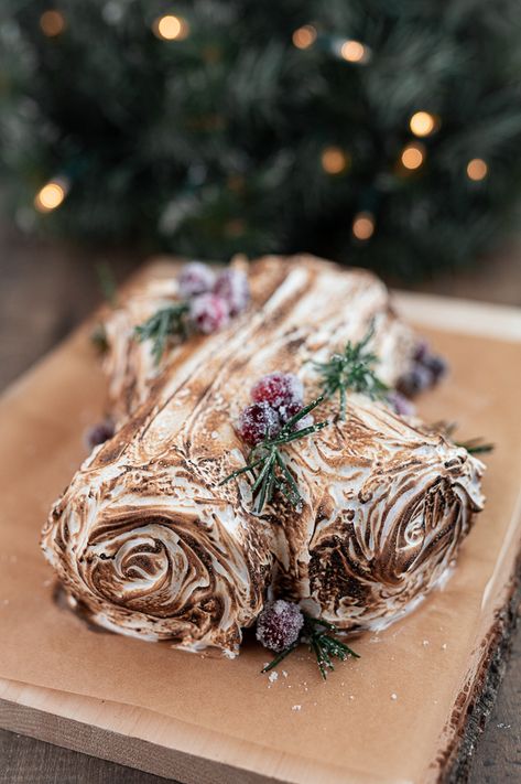 Bûche de Noël (Yule log) with Cranberry and Honey Marshmallow Creme - Wright Family Table Christmas Yule Log, Cake Portions, Marshmallow Cream, French Christmas, Food Thermometer, Marshmallow Creme, Yule Log, Chocolate Sponge, Caking It Up