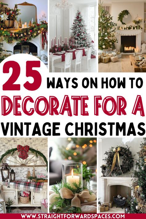 vintage christmas decor ideas to bring a nostalgic holiday feel to your home. Vintage Christmas Decorations Ideas, Newest Christmas Decorating Ideas, Vintage Country Christmas Decor, Christmas Decor Old Fashioned, Ideas For Decorating For Christmas, Decorating With Santas, Christmas Cottage Decor Ideas, Thrifting Christmas Decor, Elegant Vintage Christmas Decor