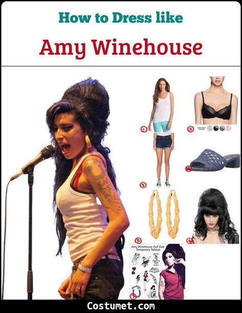 Amy Winehouse Costume for Cosplay & Halloween 2021 Amy Winehouse White Tank Top, Any Winehouse Outfit, Amy Winehouse Iconic Outfit, Amy Whine House Halloween, Any Winehouse Costume, Amy Winehouse Aesthetic Outfits, Any Winehouse Halloween Costume, Amy Wine House Costumes, Amy Winehouse Halloween