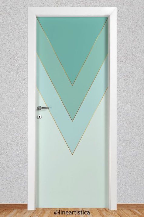 Geometric Door Paint, Back Painted Glass Design Interiors, Door Design Painting Ideas, Painted Doors Creative Bedroom, Door Painting Ideas Creative, Painted Doors Interior Creative, Door Paint Design, Door Painting Ideas Bedroom, Folding Doors Ideas