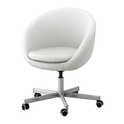 IKEA - SKRUVSTA, Swivel chair, Idhult white, , You sit comfortably since the chair is adjustable in height.The safety casters have a pressure-sensitive brake mechanism that keeps the chair in place when you stand up, and releases automatically when you sit down.The casters are rubber coated to run smoothly on any type of floor. Desk And Chair Ikea, Cute Spiny Desk Chairs, Ikea Desk Chair White, Ikea Desk Chair, Whote Desk Chair, Chair For Desk, Ikea Örfjäll Childrens Desk Chair, Desk Ikea, White Desk Chair