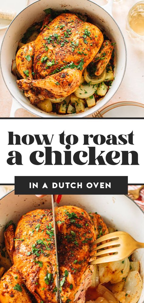 Cook Whole Chicken In Dutch Oven, Cooking Chicken In Dutch Oven, Roast Chicken In Dutch Oven One Pot, Rotisserie Chicken In Dutch Oven, While Chicken In Dutch Oven, Whole Cooked Chicken, Whole Roast Chicken Dutch Oven, Dutch Oven Rotisserie Chicken, Cooking A Chicken Whole Oven