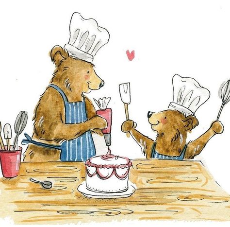 Bear Baking Drawing, My Tiny Illustrations, Storybook Art, Bake Off, Bear Art, Cute Little Drawings, Childrens Illustrations, Children's Book Illustration, Cute Images