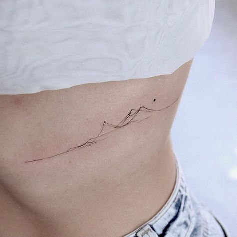 Mountain Plane Tattoo, Delicate Mountain Tattoos For Women, Delicate Tattoo Design, Mountain Range Spine Tattoo, Mountains Spine Tattoo, Elegant Mountain Tattoo, Ribcage Mountain Tattoo, Long Mountain Tattoo, Spine Tattoo Mountain