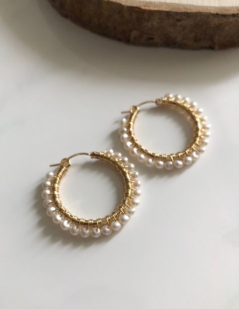 Dainty hoop earring, hoop earrings, pearl hoop earrings, large hoop pearl earrings, white pearl earrings,  handmade earrings, craft earrings Hoop Earrings Pearl, Pearl Earring Designs Unique, Trending Earrings 2023, Pearl Earrings Aesthetic, Pearl Hoops Earrings, Earrings Formal, Craft Earrings, White Pearl Jewelry, Hoop Earrings Handmade