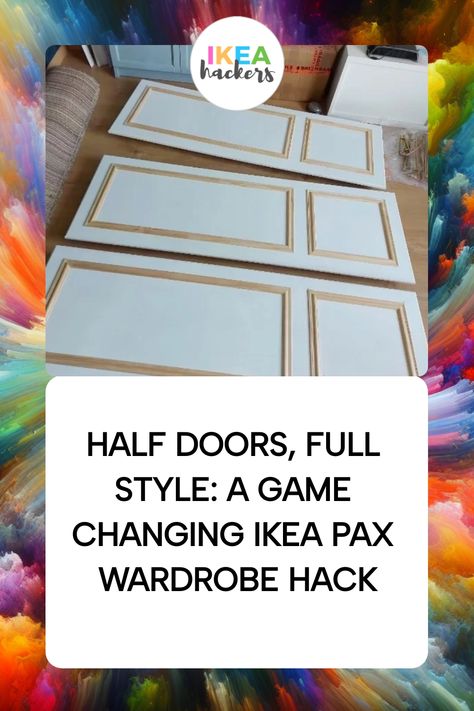 Imagine how much more convenient it would be to have shorter doors that give you straightforward access to your drawers. That’s exactly what Jamie achieved with her innovative PAX wardrobe hack, featuring custom-made half-length doors. Pax Wardrobe Door Hack, Pax Door Ideas, Pax 75 Cm Ikea Door Hack, Diy Pax Doors, Pax Door Hack, Wardrobe Doors Ideas, Pax Wardrobe Ideas, Ikea Pax Wardrobe Hack, Pax Wardrobe Hack