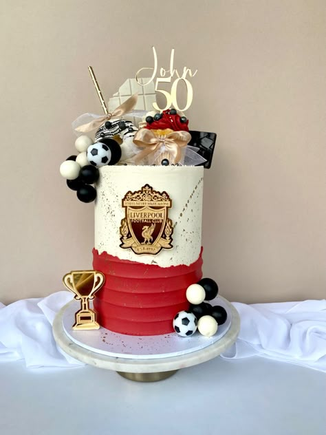 Liverpool Birthday Cake For Men, Liverpool Cake Ideas Birthday, Liverpool Birthday Cake, Liverpool Fc Cake, Customized Birthday Cake, Liverpool Cake, 50th Birthday Cakes For Men, 45 Birthday, Cake Deco Ideas