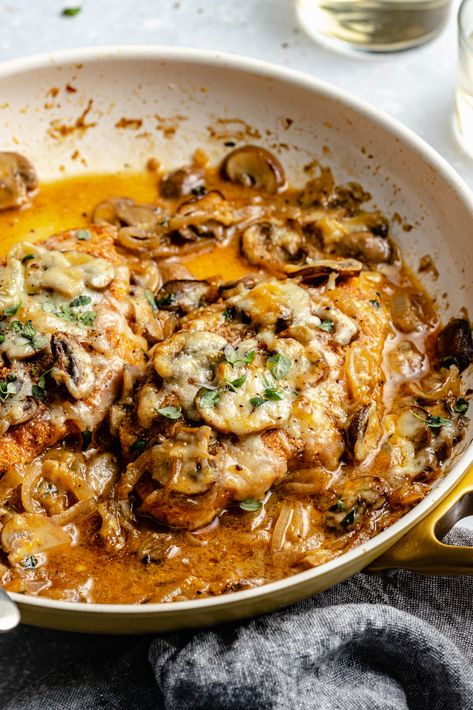 The Defined Dish, Chicken With Mushrooms, Defined Dish, Chicken Enchilada Bake, Classic French Onion Soup, French Onion Chicken, Onion Sauce, Onion Chicken, Mushroom And Onions