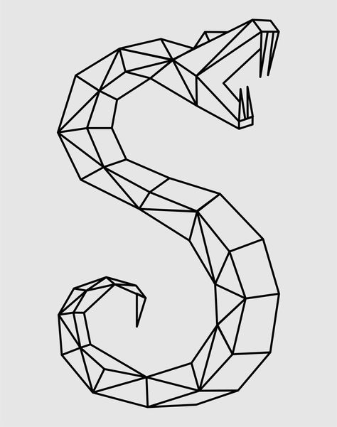 Geometric Snake Tattoo, Geometric Animals Drawing, Animal Geometric Art, Geometric Dragon, Geometric Snake, Geometric Art Animal, Geometric Line Art, Snake Drawing, Fractal Geometry