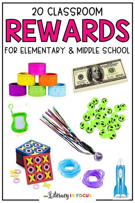 These fun and affordable classroom rewards are perfect for upper elementary and middle school students. Add them to any reward or incentive system. They can even serve as prizes for your treasure box! Explore all the ideas today! #ClassroomIncentives #StudentMotivation #UpperElementary #MiddleSchool #AffordableIdeas #NonEdibleRewards #PositiveClassroomCulture #EducatorInspiration #EngagedLearners via @literacyinfocus Reward System For Middle School Students, Incentives For Middle School Students, Prizes For Middle School Students, Reading Prizes For Students, Treasure Box Ideas For Classroom, Free Classroom Rewards Middle School, Student Rewards Middle School, Student Prizes, Reward Ideas