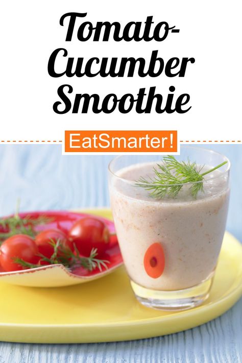 This Tomato-Cucumber Smoothie recipe by EATSMARTER earned a perfect 10/10 on our health score! This delcious smoothie is only 114 calories and is full of various vitamins and minerals. #tomato #cucumber #smoothie #drink #healthyrecipes Tomato Smoothie Recipes, Tomato Smoothie, Homemade Smoothies Recipes, Recipes Cucumber, Simple Smoothie Recipes, Morning Smoothie Recipes, Smoothie Recipes For Breakfast, Cucumber Smoothie, Smoothie Breakfast