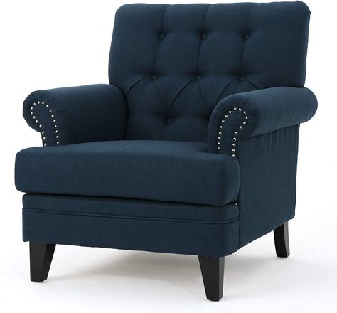 Amazon.com: Christopher Knight Home Anthea Traditional Fabric Club Chair, Navy Blue / Dark Brown : Home & Kitchen Plush Armchair, Club Armchair, Tufted Arm Chair, Contemporary Fabric, Christopher Knight, Blue Chair, Traditional Fabric, Christopher Knight Home, Steel Furniture