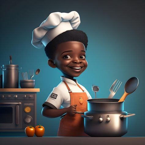 Photo illustration of a black boy as a c... | Premium Photo #Freepik #photo #chef-illustration #cooking-illustration #chef-character #cooker Chef Illustration, Chef Character, Cooking Illustration, Kitchen Pics, Black Chef, Kid Chef, Social Media Branding Design, Media Branding, Slide Background