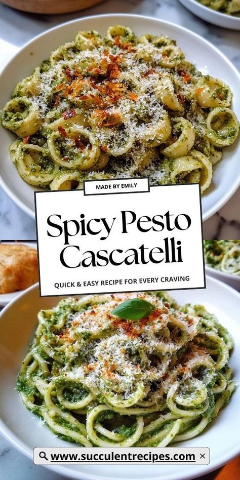 Make mealtime exciting with Easy Spicy Pesto Cascatelli! A quick, flavor-packed recipe that combines the richness of pesto with a hint of spice. Using Pesto In Recipes, What To Make With Pesto, Pasta Recipes Pesto, Pesto Recipe Pasta, Pesto Cavatappi, Recipes With Pesto, Healthy Pesto Pasta, Spicy Pesto, Pesto Chicken Recipe