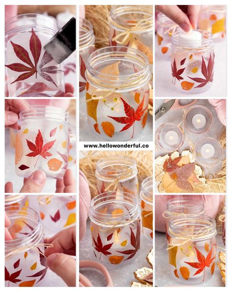 Fall Leaf Mason Jar Craft, Autumn Ideas For School, Fall Workshop Ideas, Fall Themed Crafts For Adults, Fall Bottle Crafts, Fall Crafts For Women, Autumn Gifts Diy, Lāčplēša Diena, Nature Crafts For Adults Diy