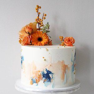 Navy Blue Wedding Cakes, Soul Cake, Colorful Wedding Cakes, Wedding Cakes Blue, Fall Wedding Cakes, Cake Trends, Small Intimate Wedding, Orange Cake, Orange Wedding