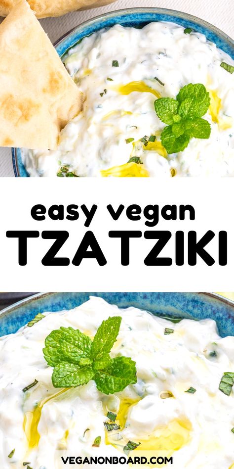 Falafel Vegan, Tzatziki Sauce Recipe, Vegan Tzatziki, Tzatziki Recipes, Vegan Dip, Vegan Sauces, Tzatziki Sauce, Vegan Appetizers, Vegan Condiments