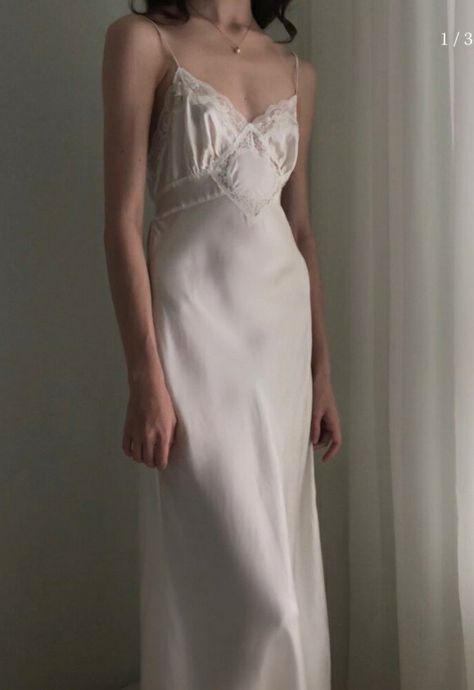 Slip Nightgown Aesthetic, Simple White Nightgown, Feminine Loungewear Dress, White Nightgown Aesthetic, Night Gown Outfit, Silk Nightgown Aesthetic, Aphrodite Aesthetic Outfit, Elegant Dress Aesthetic, Nightgown Aesthetic