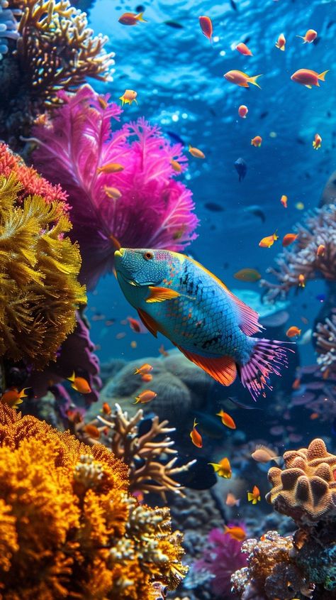 "Underwater #ColorExplosion: A vibrant #parrotfish swims among #vivid coral reefs teeming with #oceanlife in a serene #underwaterworld. #scubadiving #sealife #digitalart #aiphoto #stockcake ⬇️ Download and 📝 Prompt 👉 https://stockcake.com/i/underwater-color-burst_625788_615942" Sea Diving Aesthetic, Underwater Plants Photography, School Of Fish Photography, Ocean Creatures Photography, Under The Sea Pictures, Coral Reef Drawing, Coral Reef Photography, Octopus Garden, Coral Reef Art