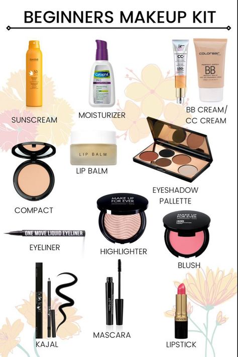 Simple Makeup Kit For Beginners, Makeup Essentials For Beginners Natural, Simple Makeup Essentials, No Makeup Essentials, Begginers Makeup Kit, Make Up Kits For Beginners, Makeup Things You Need, Makeup Kits For Beginners, No Makeup Makeup Essentials