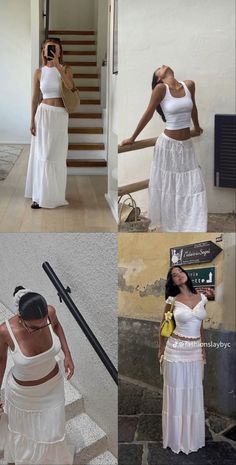 Vacation To Greece Outfits, Maxi Flowy Skirt Outfit, Outfits With Long Flowy Skirts, Long Flowy White Skirt Outfit, India Vacation Outfit Ideas, Cute Vacation Outfits Baddie, Getty Villa Outfit, Flowy Long Skirt Outfit, Vacation Skirt Outfit