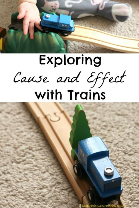 Use trains to explore cause and effect with your toddler. Cause And Effect Toddler Activities, Train Science Preschool, Toddler Train Activities, Cause And Effect Preschool Activities, Cause And Effect Activities For Toddlers, Train Activities For Toddlers, Train Activities For Preschool, Cause And Effect Activities, Boxcar Children