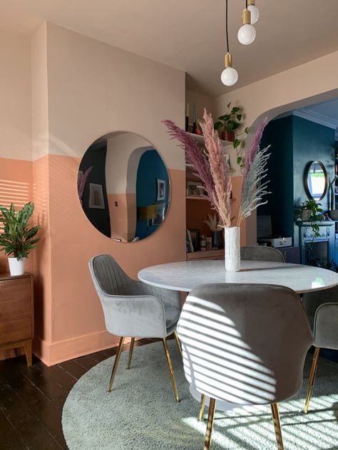 Color Blocking and Subtle Color Palette Inspiration | Apartment Therapy Color Blocking Room Ideas, Dual Color Wall, Colour Blocking Interior, 2023 Apartment, Space Hallway, Color Block Wall, Wall Color Combination, Tulip Dining Table, Studio Apt