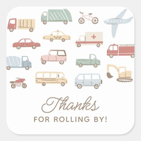 Transportation Cars and Trucks Boy Birthday Party Square Sticker Transportation Birthday Theme, Birthday Party Sweets, Truck Party Favors, Transportation Birthday Party, First Birthday Party Favor, Cookie Birthday Party, Transportation Party, Transportation Birthday, Party Sweets