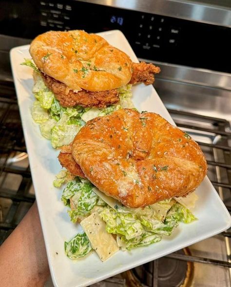 Mommy Needs A Recipe!! | Crispy chicken Cesar salad on Croissant 🥐😫 | Facebook Cesar Salad Sandwiches, Crispy Chicken Caesar Salad On Croissant, Crispy Chicken Caesar Salad On A Croissant, Chicken Cesar Croissants, Caesar Sandwich Chicken, Cesar Wraps Chicken, Chicken Caesar Croissant, Chicken Ceaser Croissant, Chicken Caesar Croissant Sandwich