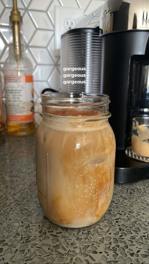 Iced Coffee At Home Aesthetic, Iced Coffee Home, At Home Iced Coffee, Iced Latte At Home, Home Iced Coffee, Espresso Machine Recipes, Mason Jar Coffee, At Home Coffee, Frosted Coffee