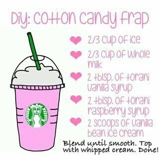 Cotton Candy Frappe Recipe, Cotton Candy Refresher, Cotton Candy Refresher Starbucks Recipe, Cotton Candy Sprite Drink, Boujee Drinks, Cotton Candy Smoothie, Secret Starbucks Recipes Frappuccino Cotton Candy, Cotton Candy Frappuccino Starbucks, Cotton Candy Frappe