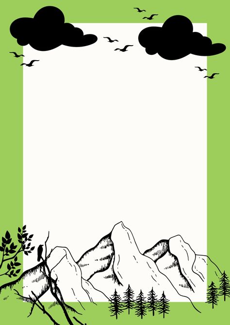 Border Mountain Border Design, Forest Border Design, Simple Cover Page For Projects, Nature Border Design, Slogan Border Design, Border Design Drawing, Design Drawing Easy, Boarders Designs, Boarders Designs For Projects