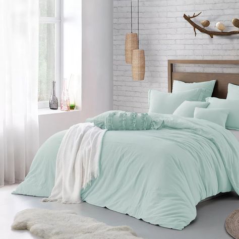 Mint Bedding, Mint Green Bedroom, Mint Bedroom, Mint Rooms, Green Duvet, Green Duvet Covers, Ideas Hogar, Bedroom Green, Dream Rooms