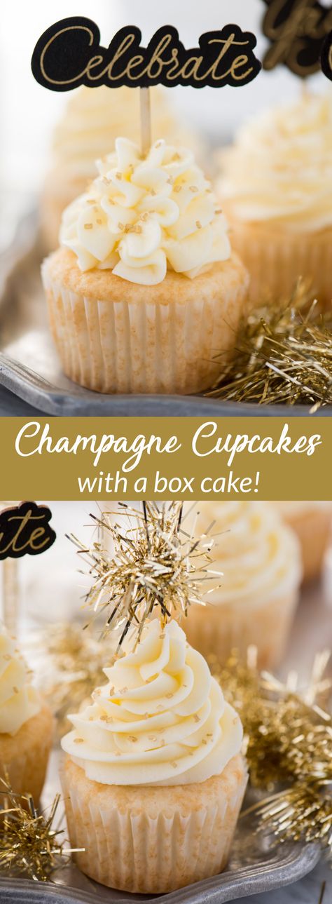 Cupcakes Recipes Easy, Champagne Frosting, Champagne Cupcake Recipes, Cocktail Cupcakes, New Years Eve Party Ideas Food, New Years Eve Dessert, Champagne Recipe, New Year's Cupcakes, Boozy Cupcakes