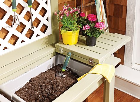 Garage Potting Bench, Portable Potting Station, Garden Work Bench Potting Station Diy, Small Potting Bench, Garden Work Bench Potting Station, Garden Work Station, Garden Workbench, Greenhouse Tables, Plant Bench