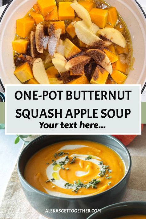 This is the best butternut squash and apple soup to serve guests this fall! It is great for serving for Thanksgiving too! Apple And Butternut Squash Soup, Butternut Squash Apple Recipes, Butternut Apple Squash Soup, Butternut Squash Soup With Apples, Soup With Apples, Squash And Apple Soup, Mashed Potato Bar, Squash Apple Soup, Pumpkin Fluff Dip