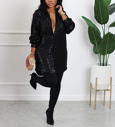 Sequin Shirt Dress, Bodycon Shirt, Loose Shirt Dress, Collared Shirt Dress, Sequin Shirt, Dress Sleeve Styles, Summer Dress Outfits, Loose Outfit, Mini Dress Casual