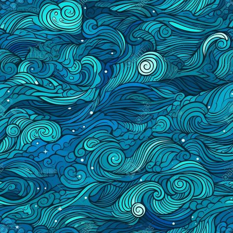 Cartoon Waves Ocean, Ocean Patterns, Whale Coloring, Waves Cartoon, Seaweed Pattern, Ocean Pattern, Higher Art, Dragon Coloring, Wave Illustration