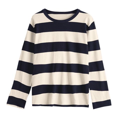 Round Collar Long Sleeve Striped Tee Purplish Blue (155 HRK) ❤ liked on Polyvore featuring tops, t-shirts, long sleeve t shirts, longsleeve t shirts, blue top, striped t shirt and striped long sleeve tee Long Sleeve Tshirt Striped, Stripped Longsleeve, Striped Long Sleeve Tops For Streetwear, Stripped Long Sleeve Tshirt, White Long Sleeve T-shirt With Striped Sleeves, Blue Long Sleeve Shirt With Contrast Stripes, Shirt Drawing, Blue Striped Shirt, Striped Long Sleeve Tee