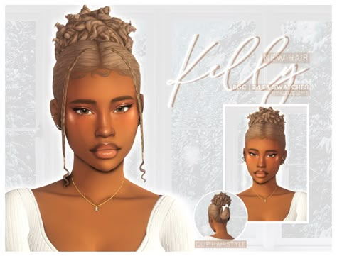 Curly Claw Clip, Kelly Hair, Sims 4 Curly Hair, Claw Clip Hairstyle, Clip Hairstyle, Sims 4 Black Hair, The Sims 4 Skin, Pelo Sims, Front Braids