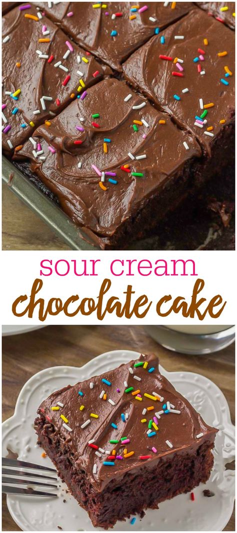 Cream Chocolate Cake, Sour Cream Chocolate Cake, Coconut Dessert, Chocolate Frosting Recipes, Chocolate Sheet Cake, Sour Cream Recipes, Sour Cream Cake, Easy Chocolate Cake, Moist Chocolate Cake