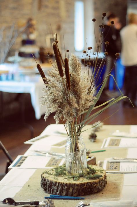 Cattail Arrangements Vase, Cattail Bouquet Wedding, Cat Tails Wedding Decor, Cattail Centerpieces Wedding, Cattail Floral Arrangement, Dried Hydrengas Flower Arrangement, Cattail Bouquet, Hunting Theme Table Centerpieces, Baby Shower Food Table Decor