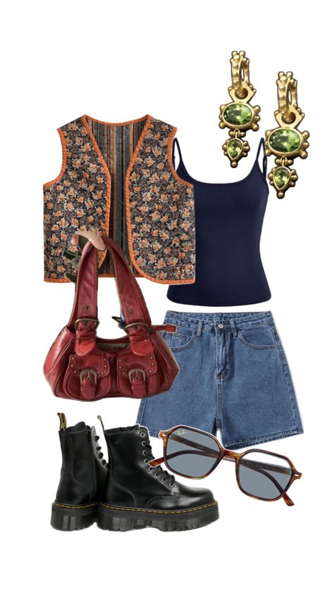 Cute casual outfit, doc Martin boots, funky vest, shorts, and accessories Doc Martin Boots, Doc Martins Boots, Cute Casual Outfit, Doc Martin, Martin Boots, Cute Casual Outfits, Casual Outfit, Cool Outfits, Fashion Inspo