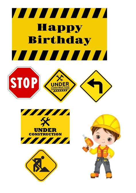 Contractor Cake Ideas, Construction Theme Cake Topper Printable, Construction Topper Printable, Construction Birthday Cake Topper, Topper Alat Berat, Topper Eskavator, Construction Cake Topper Printable, Topper Excavator, Construction Theme Cake Topper