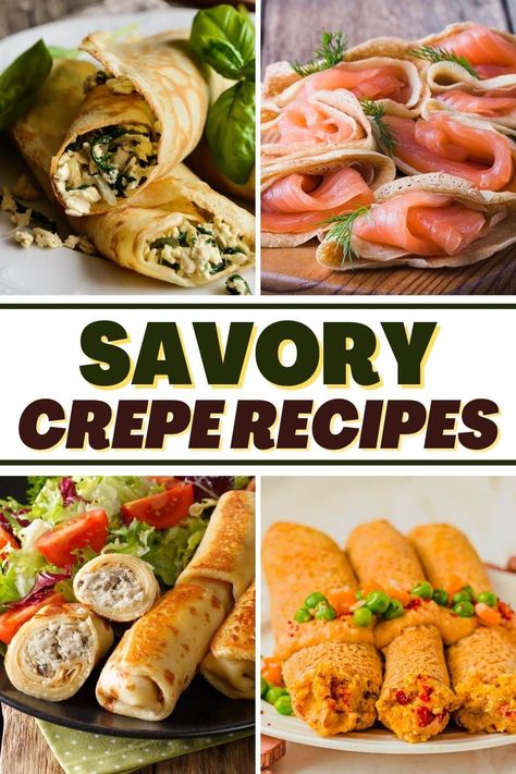 These savory crepe recipes make the most interesting meals! From smoked salmon to chicken cheese to veggie, treat your family to these savory crepes. Savory Crepe Recipe Filling, Buckwheat Crepes Savory, Pancake Filling Ideas Savoury, Savoury Crepe Fillings, Savoury Crepes Recipe, Savoury Pancakes Fillings, Crepe Filling Ideas Savory, Dinner Crepes Recipe, Crepe Appetizer