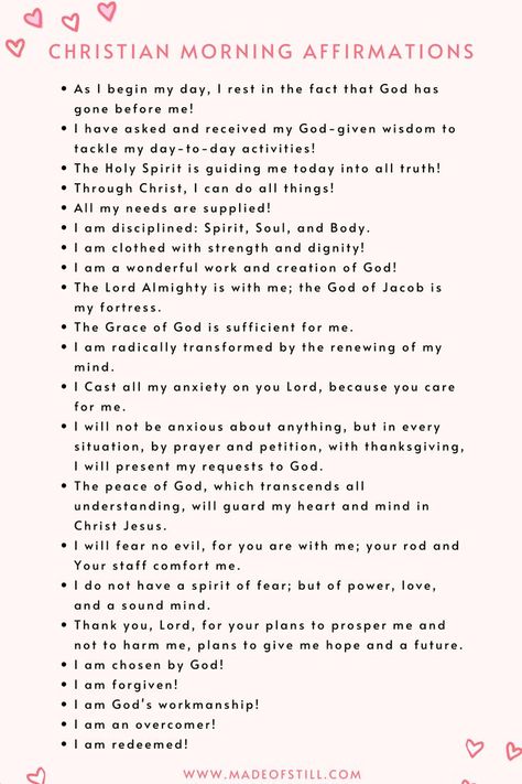 Christian Morning Affirmations, Christian Affirmations Scripture Based Prayers, Christian Blessings Scriptures, Night Time Christian Affirmations, Scriptures For Blessings, Morning Bible Affirmations, Morning Declaration Prayers, How To Start Your Morning With God, Scriptures To Start Your Day, Faith Based Affirmations